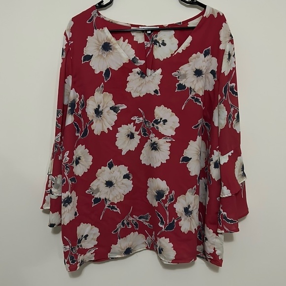 Red Floral Blouse - Picture 1 of 3
